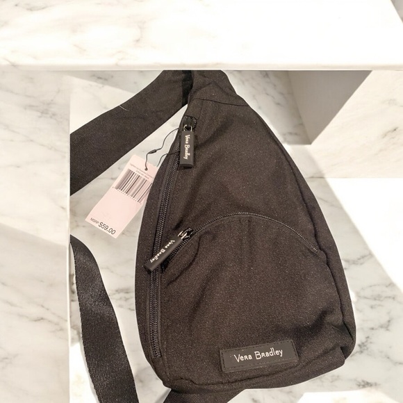 Vera Bradley Lighten Up Essential Sling Bag - Black with Floral Interior NWT - Picture 3 of 10